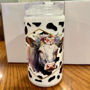 Floral Cow Print Tumbler - White and Black “milk” tumbler